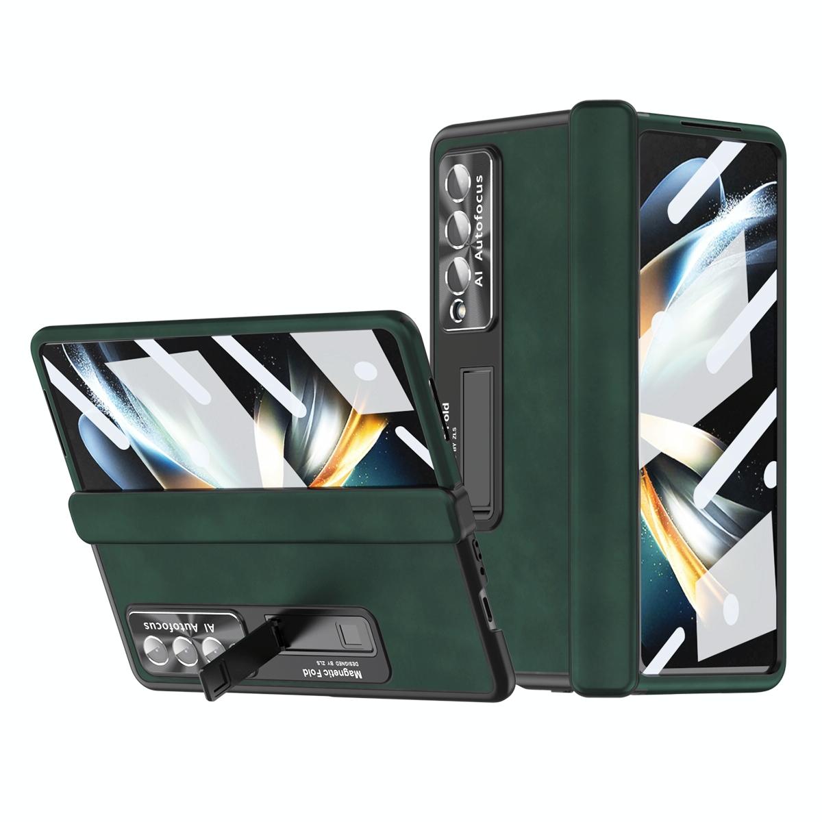 For Samsung Galaxy Z Fold4 5G Magnetic Phone Case - Napa Pattern - Wine Red