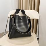 Retro Wide Strap Crossbody Bucket Bag For Women - Brown - Close-Up Angle