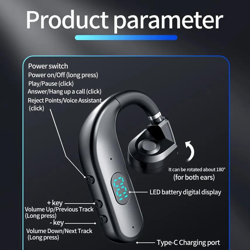 Wireless Bluetooth Headphone with Digital Display - Black - White