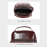 Large Capacity Retro Cowhide Crossbody Bag - Coffee - 45-Degree Angle