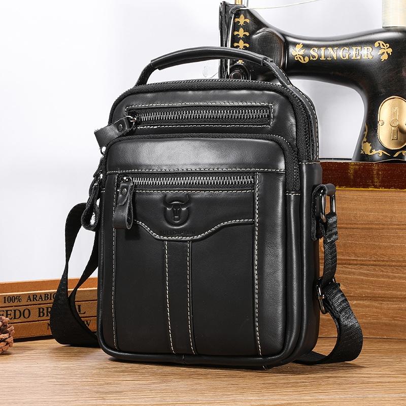 Large Capacity Retro Cowhide Crossbody Bag - Coffee