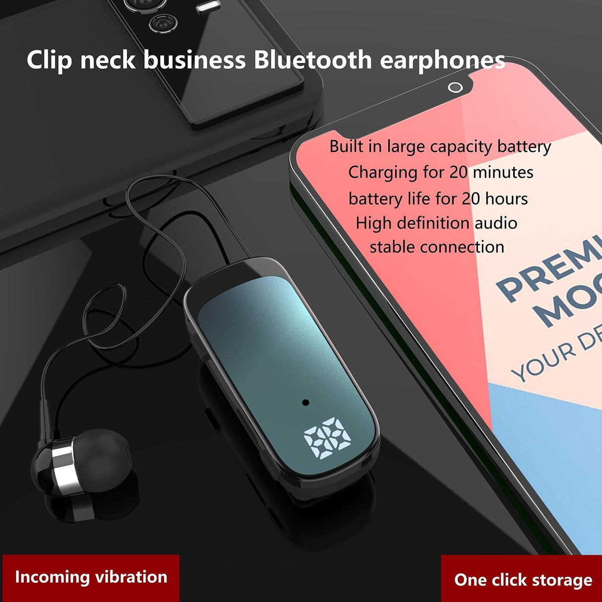 K65 Wireless Business Earbuds - Retractable Cable - Blue