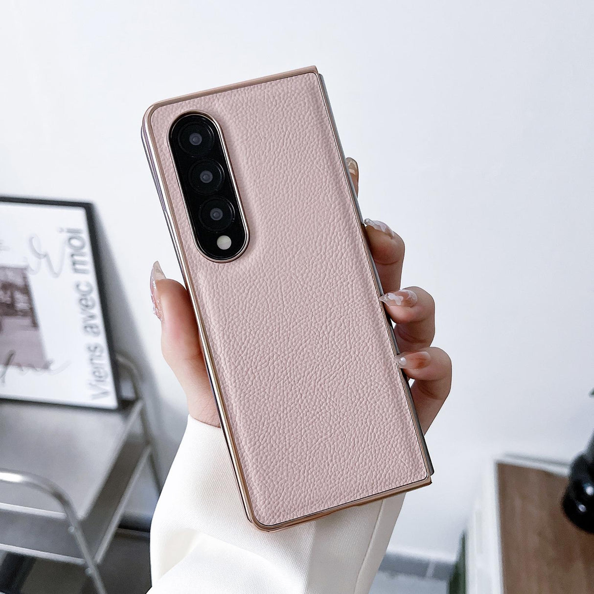For Samsung Galaxy Z Fold4 5G Skyline Series Nano Electroplating Pu Case - Pink Gold