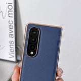 For Samsung Galaxy Z Fold4 5G Skyline Series Nano Electroplating Pu Case - Pink Gold - 45-Degree Angle