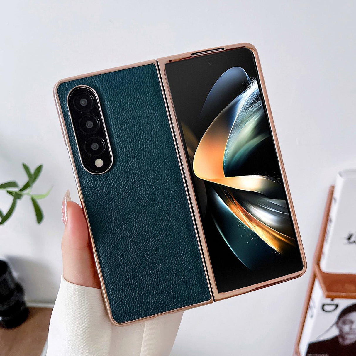 For Samsung Galaxy Z Fold4 5G Skyline Series Nano Electroplating Pu Case - Pink Gold