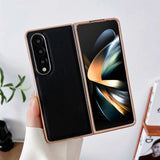 For Samsung Galaxy Z Fold4 5G Skyline Series Nano Electroplating Pu Case - Pink Gold