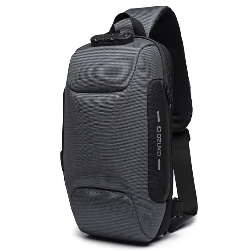 Anti Theft Men Waterproof Crossbody Bag With USB Port - Dark Grey