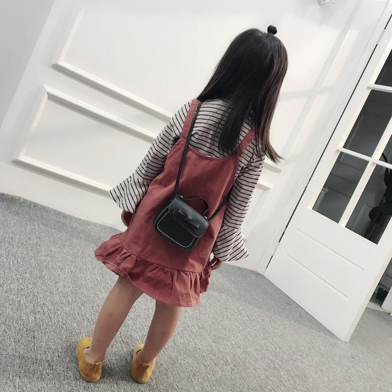 Mini Bowknot Pu Leather Baby Girls Messenger Bag - Yellow