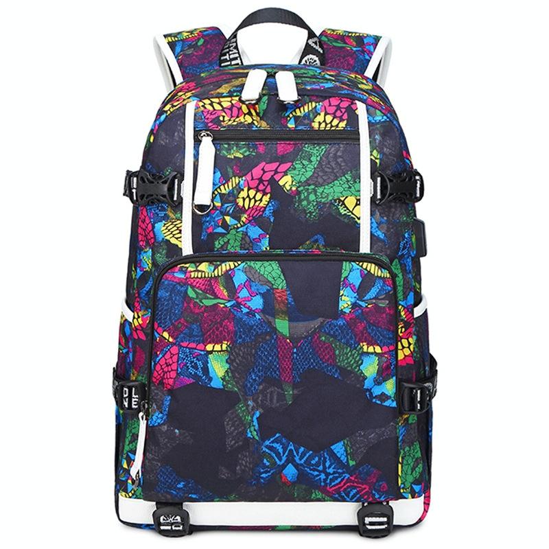 Student Waterproof Printed Backpack - Geometric Blue