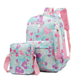 3 Piece Sweet Casual Backpack Set For Students - Green - Low Angle