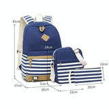 Printed Canvas Backpack Set - 3 Pieces - Navy Blue