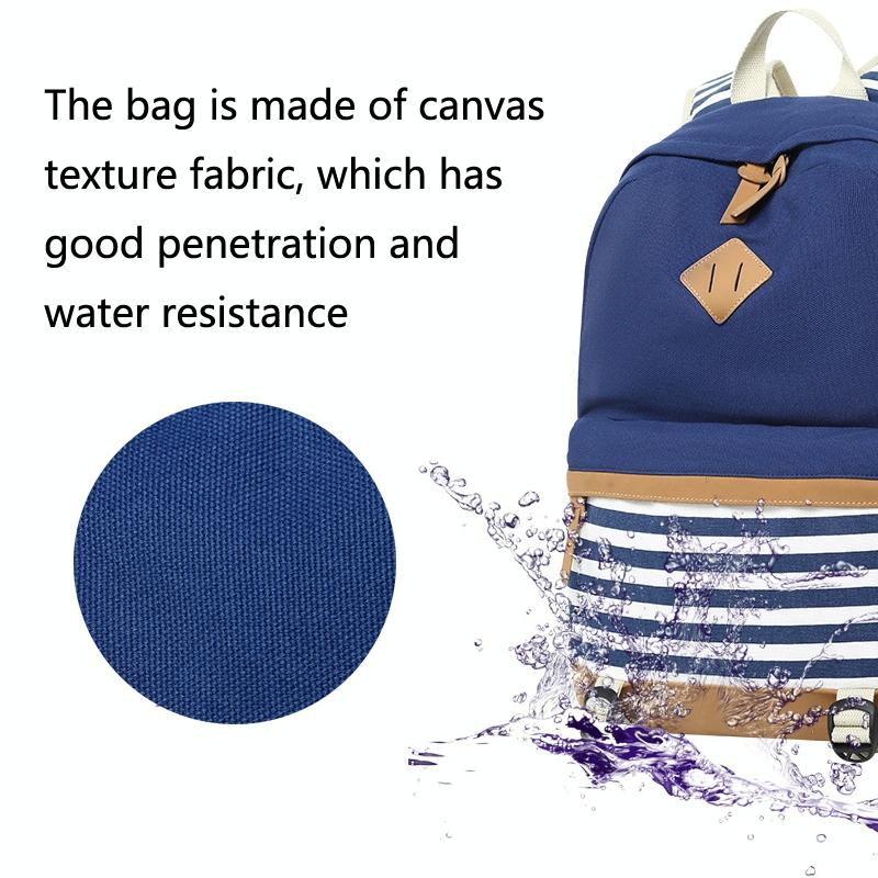 Printed Canvas Backpack Set - 3 Pieces - Navy Blue