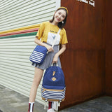 Printed Canvas Backpack Set - 3 Pieces - Navy Blue - Close-Up Angle