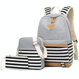 Printed Canvas Backpack Set - 3 Pieces - Navy Blue