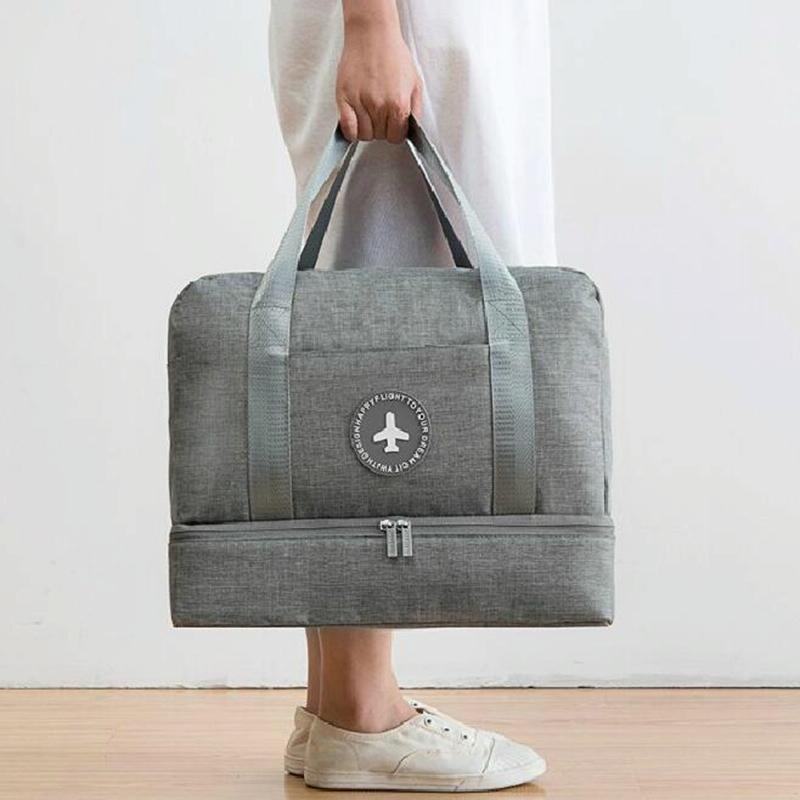Travel-ready Waterproof Beach Bag with Double Layer Design - Gray