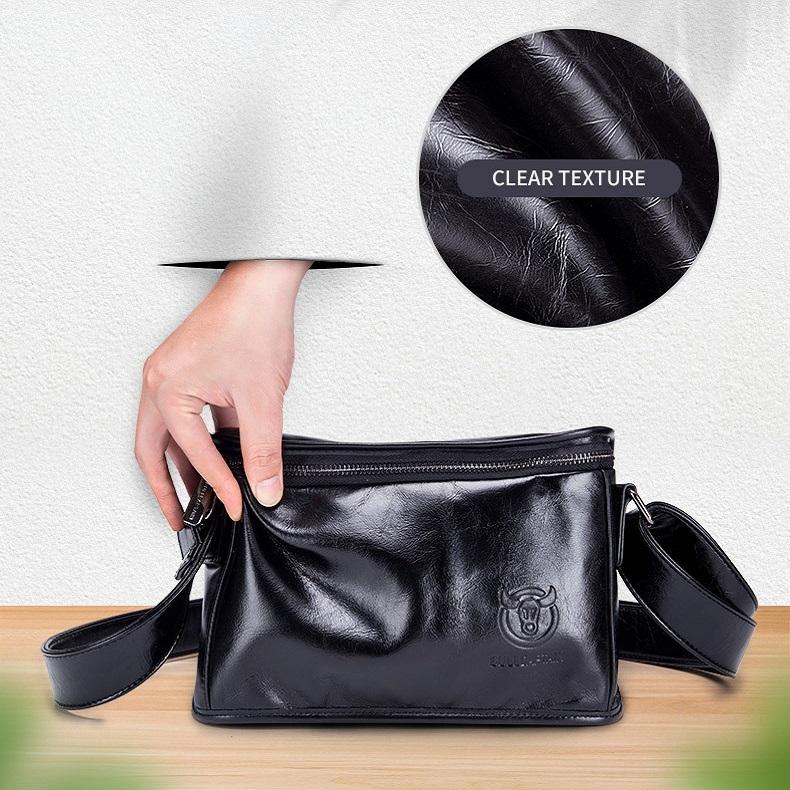 Men Brown Leather Shoulder Bag - Smog Blue