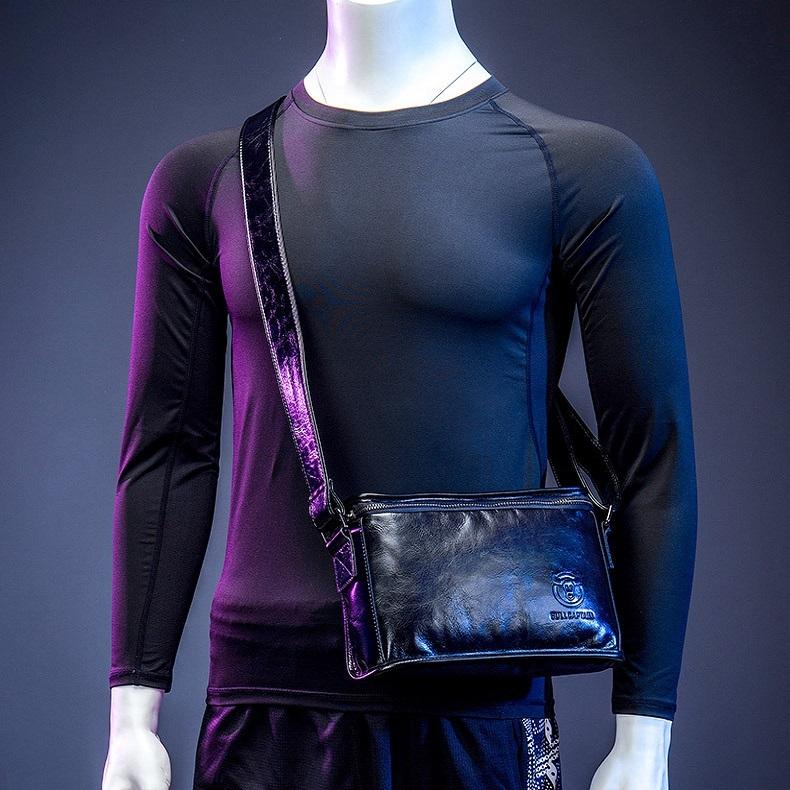 Men Brown Leather Shoulder Bag - Smog Blue