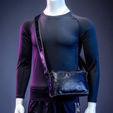 Men Brown Leather Shoulder Bag - Smog Blue - Low Angle