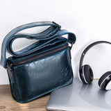 Men Brown Leather Shoulder Bag - Smog Blue