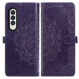 For Samsung Galaxy Z Fold4 5G Embossed Mandala Leather Phone Case - Rose Gold
