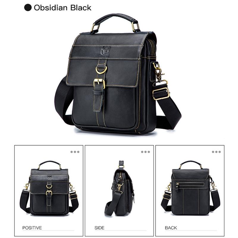 Retro Leather Men Shoulder Bag First Layer Cowhide - Obsmetrical Black