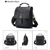 Retro Leather Men Shoulder Bag First Layer Cowhide - Obsmetrical Black