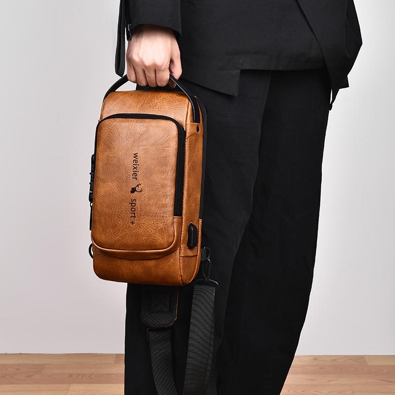 Waterproof Anti Theft Crossbody Backpack For Men - Dark Brown