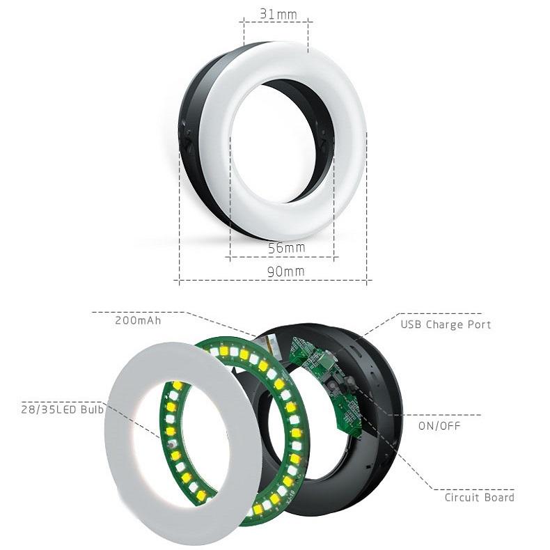 Selfie Ring Light for Mobile Phones - Beauty Enhancer - Black