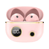 Waterproof 9d Stereo Bluetooth Earphones with Charging Case - Pink - Front View