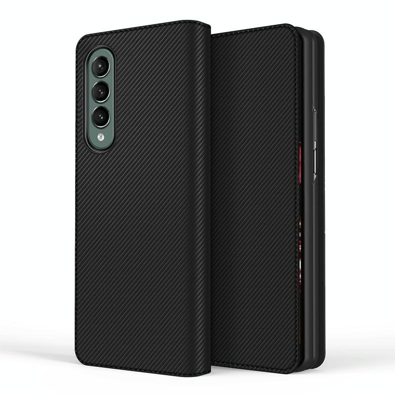 For Samsung Galaxy Z Fold4 5G Foldable Leather Phone Case - Horizontal Flip - Plain Brown