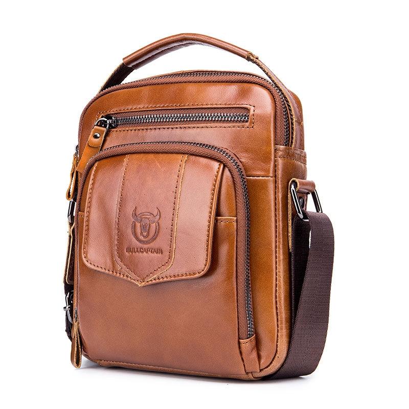 Retro Leather Shoulder Bag For Men Large Capacity - Yellow Brown