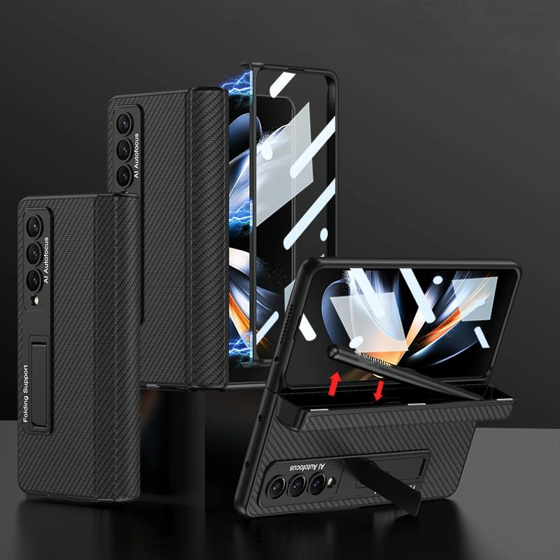 For Samsung Galaxy Z Fold4 5G Leather Phone Case With Foldable Hinge And Holder - Green