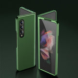 For Samsung Galaxy Z Fold4 5G Leather Folding Phone Case - Electroplated Finish - Army Green - Side View