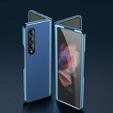 For Samsung Galaxy Z Fold4 5G Leather Folding Phone Case - Electroplated Finish - Army Green