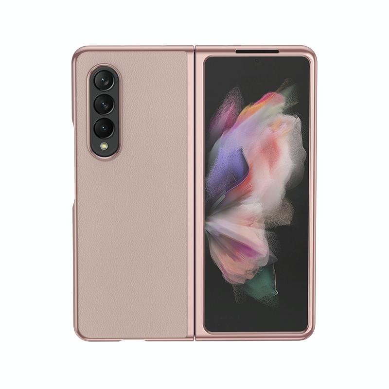 For Samsung Galaxy Z Fold4 5G Leather Folding Phone Case - Electroplated Finish - Army Green
