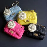 Glitter Flower Chain Kid Shoulder Bag - Yellow - Side View
