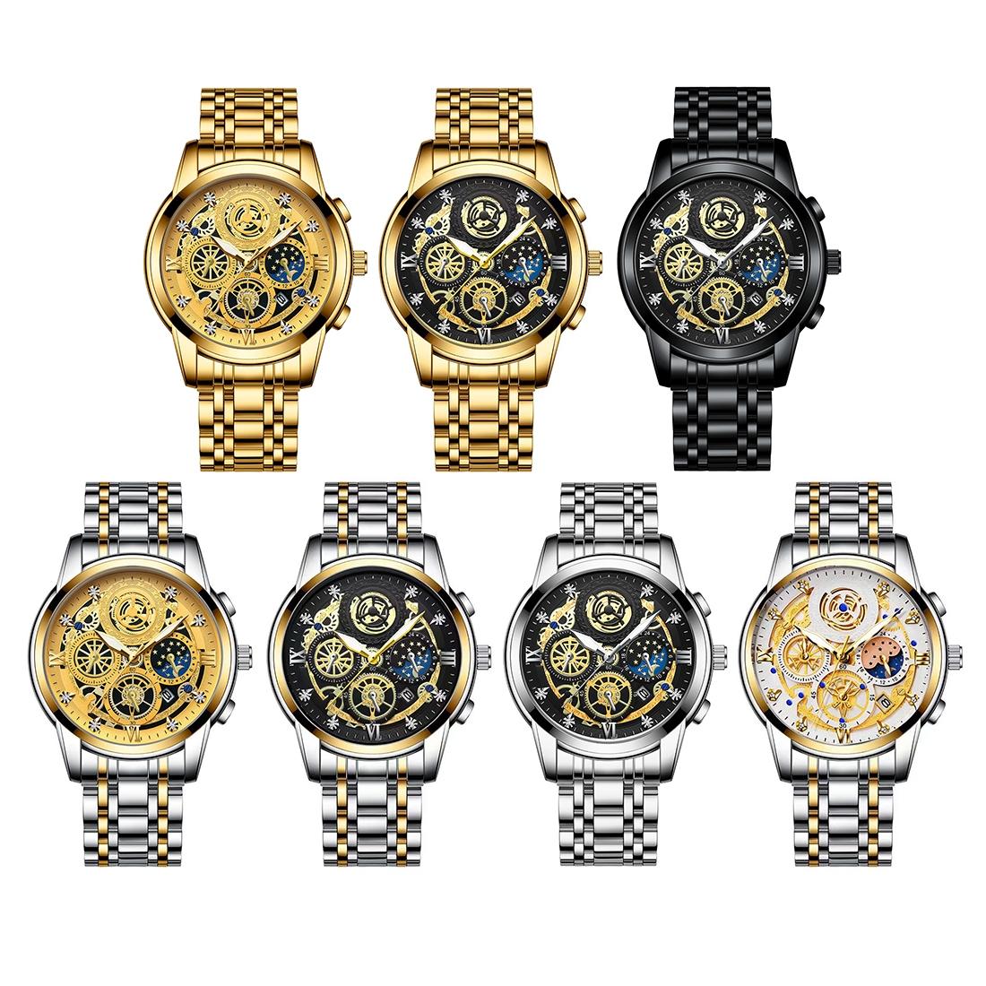 Waterproof Luminous Quartz Watch with Multifunctional Design - Black Steel Black Surface