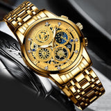 Waterproof Luminous Quartz Watch with Multifunctional Design - Black Steel Black Surface