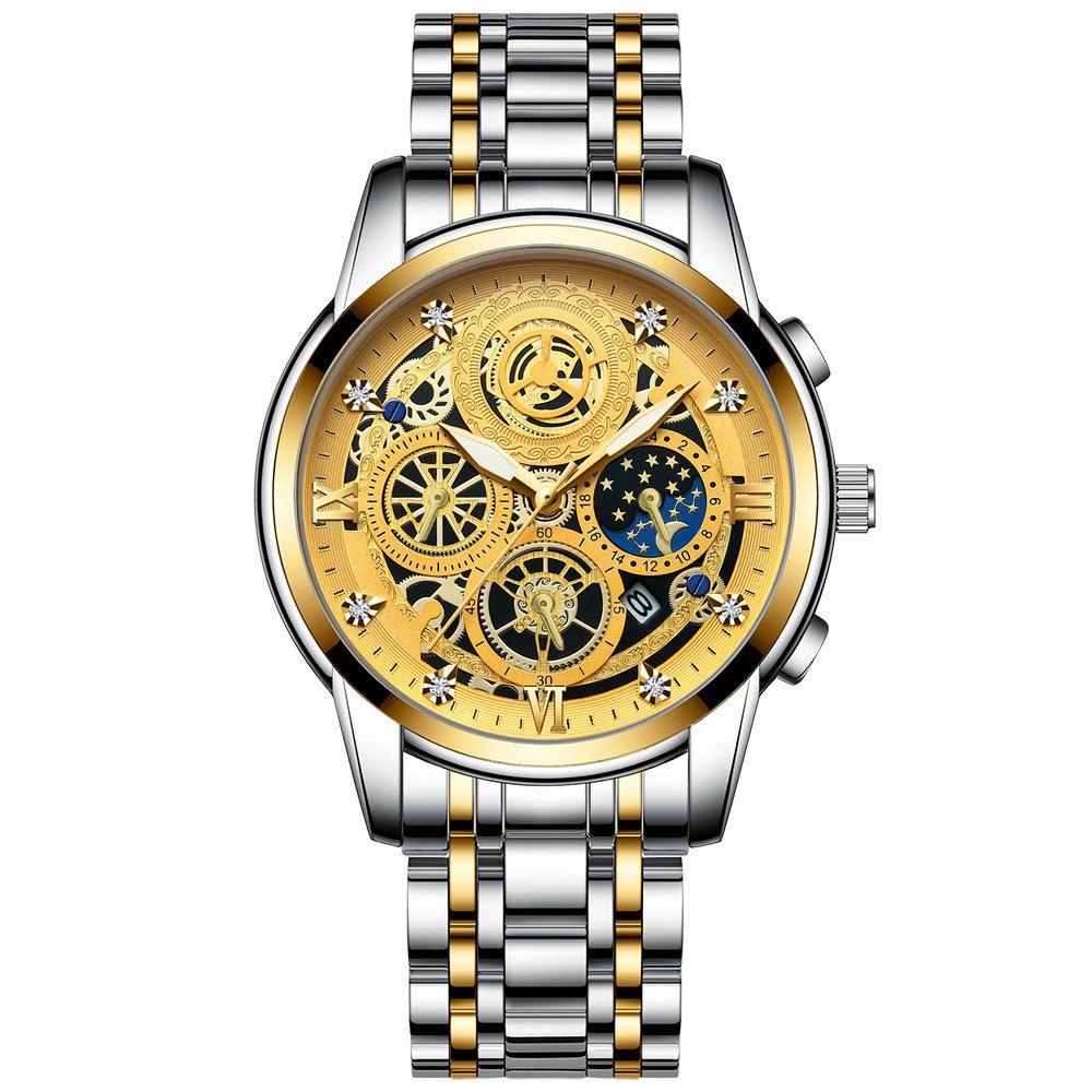 Waterproof Luminous Quartz Watch with Multifunctional Design - Black Steel Black Surface