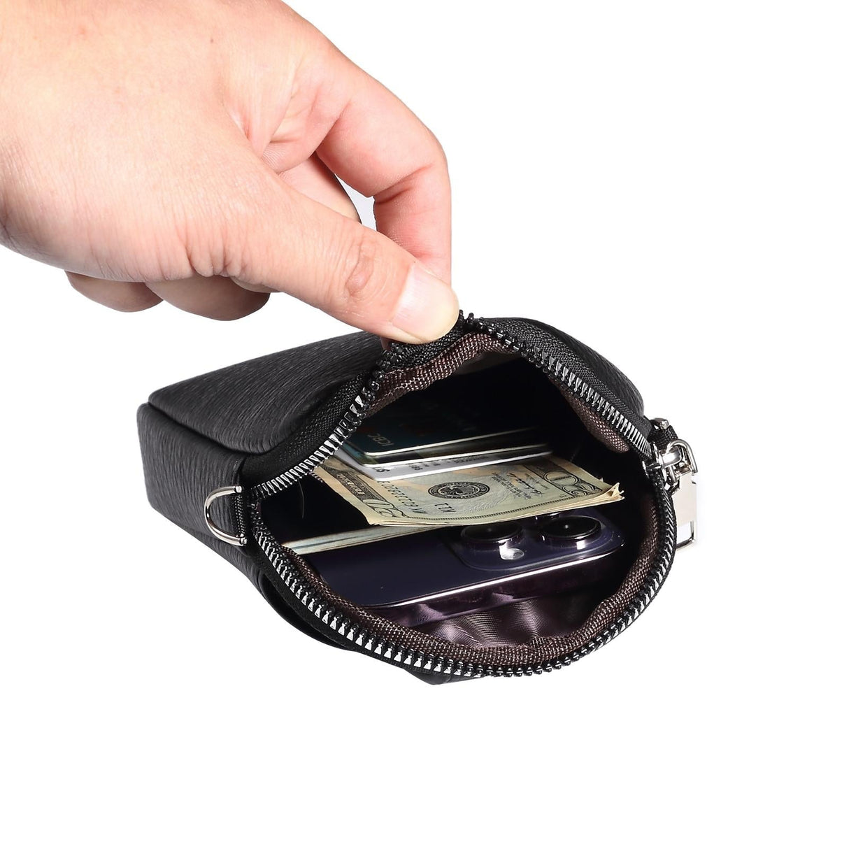 Litchi Texture Phone Crossbody Bag Leather Case For 5.5 Inch - 7.2 Inch Phones - Green