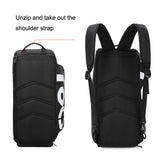 Waterproof Fitness Backpack For Swimming And Travel - Simple Black Bottom Blue Word - 45-Degree Angle
