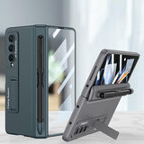 For Samsung Galaxy Z Fold4 5G Foldable Magnetic Flip Case With Holder & Pen Slot - Gkk - Silver - Side View