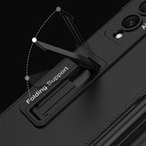 For Samsung Galaxy Z Fold4 5G Foldable Magnetic Flip Case With Holder & Pen Slot - Gkk - Silver - Top-Down View