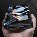 For Samsung Galaxy Z Fold4 5G Foldable Magnetic Flip Case With Holder & Pen Slot - Gkk - Silver - 45-Degree Angle