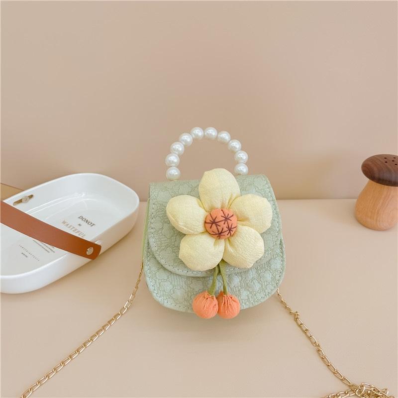 Cartoon Flower Princess Crossbody Bag With Pearl Detail - Purple