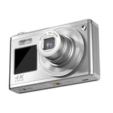 4K Hd Optical Zoom Digital Camera 60Mp Dual Screen Selfie Camera No Memory - Silver - Front View