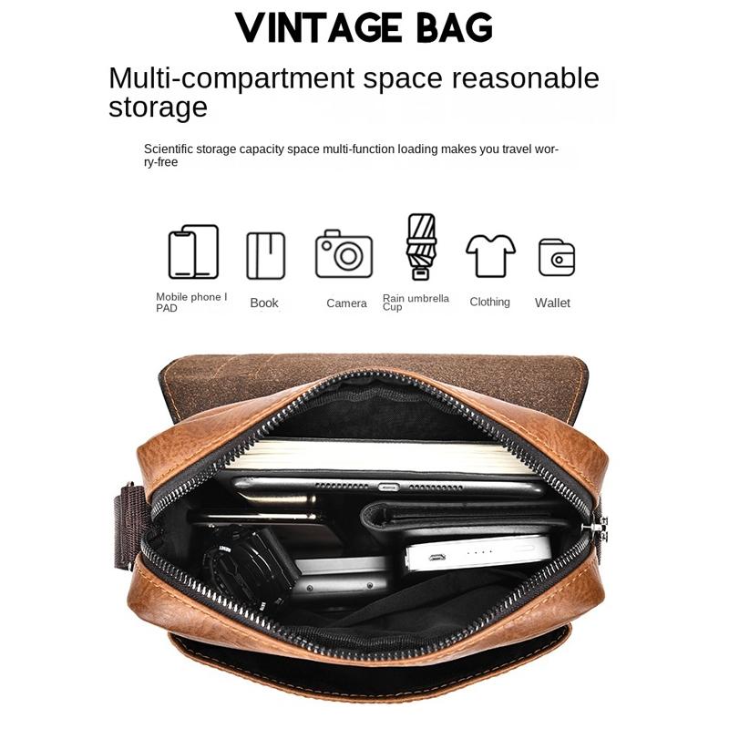 Retro Crossbody Messenger Bag Large Capacity - Dark Brown