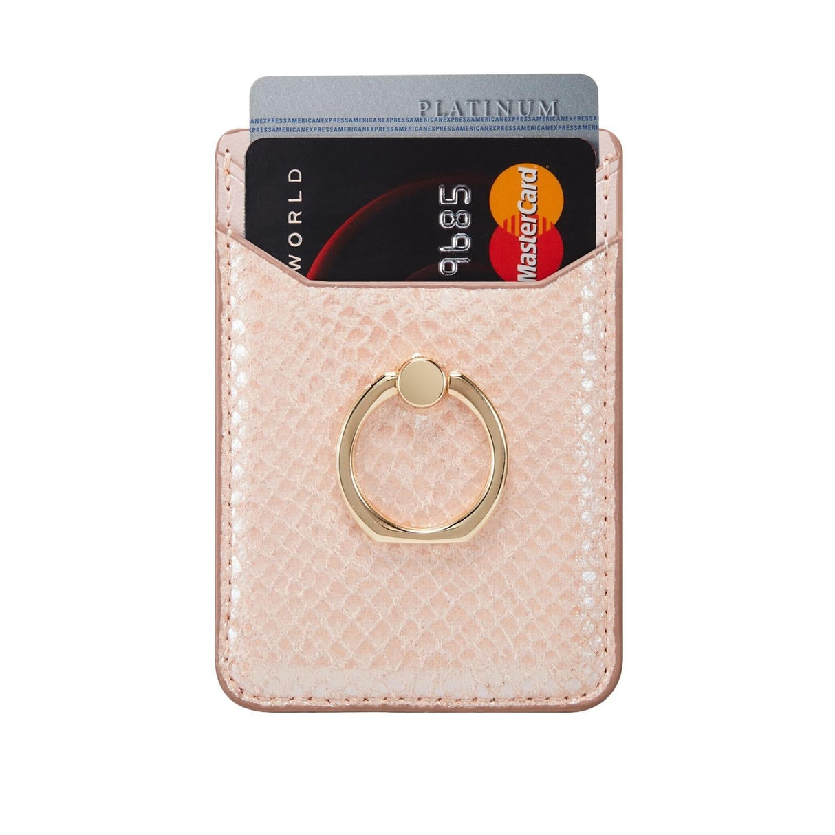 Rfid Snake Texture Phone Card Bag With Ring Fits Most Phones - Rose Gold