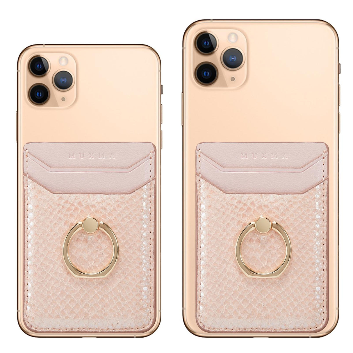 Rfid Snake Texture Phone Card Bag With Ring Fits Most Phones - Rose Gold