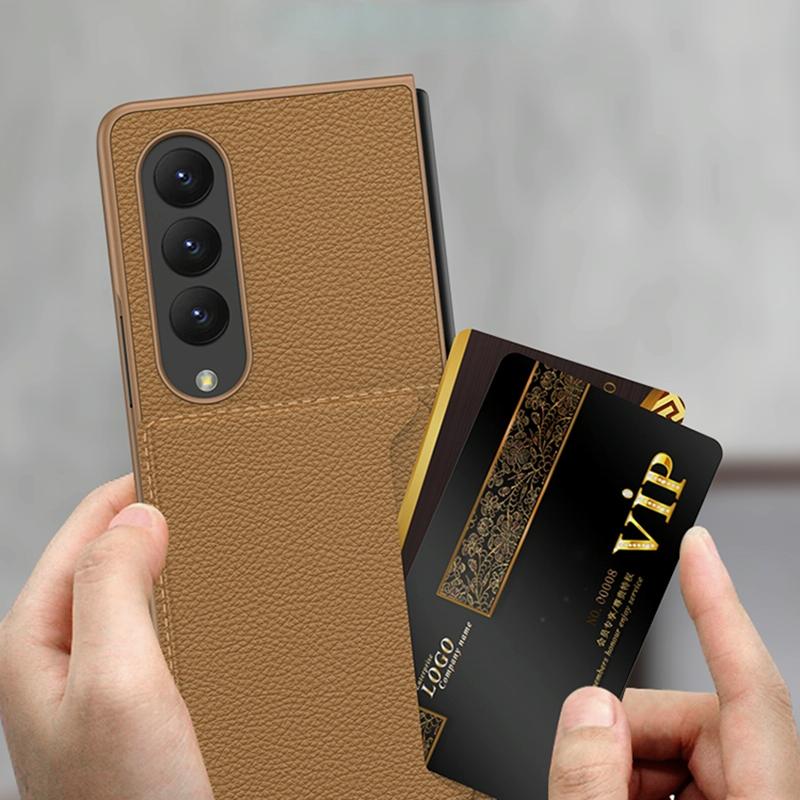 For Samsung Galaxy Z Fold4 5G Leather Case With Card Slots - Ultra Thin - Silver